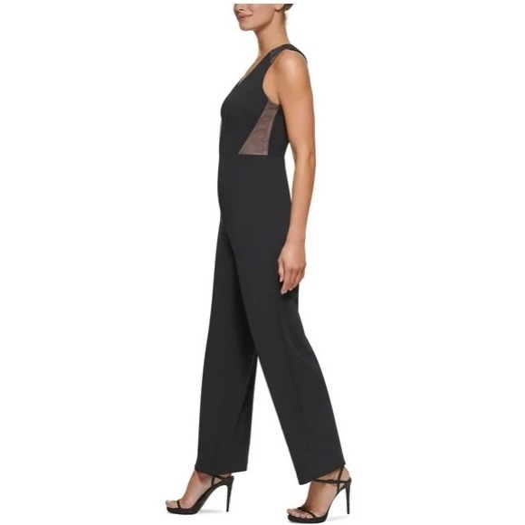 NWT DKNY Cross-Back Jumpsuit in Black Colorblock Sz 12 - Picture 2 of 16